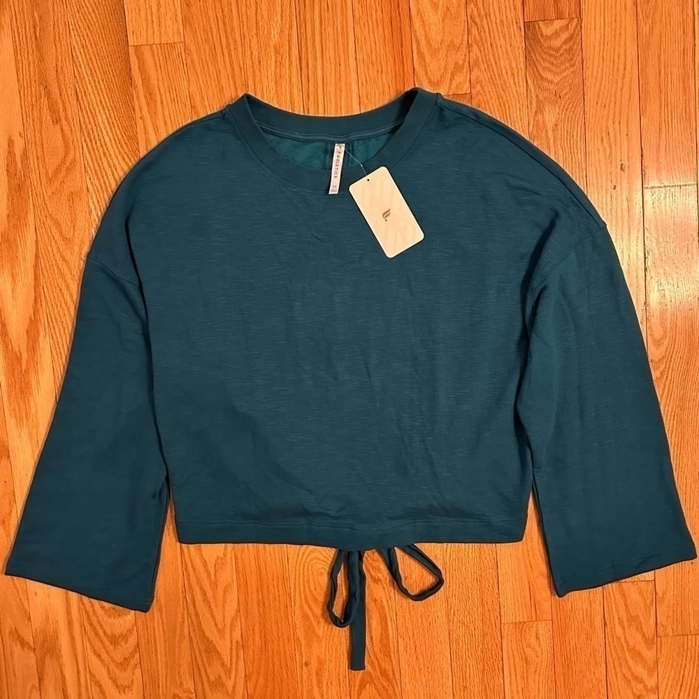 Fabletics Tie-Back Sweatshirt Bell Sleeves Fleece Teal 3X New